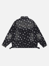 High Street Niche Design – Jeansjacke im Vintage-Waschstil mit Pentagramm-Volldruck – 1433